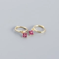 French style S925 silver hoop earrings with gold plating and red crystal flower charms - Golden (Red Stone)