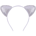 Cute purple and silver glitter cat ear headband for girls, party hair accessory - Silver (Fine Glitter)