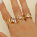 Set of four 18K gold plated stainless steel geometric rings with sparkling zircon stones - Design Rings Set of 3 Combination 19