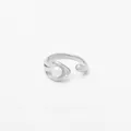 Adjustable silver stainless steel ring featuring a white freshwater pearl and metal ball - Silver Style (PD722)