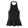 Sexy black halter neck crop top with ruffled hem and slim fit for women's casual fashion - XS / Black