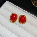Rote ovale Edelstein-Ohrringe mit gedrehtem Goldrahmen für einen luxuriösen Look - 46# Silberne Nadel Oval Rote Emaille Ohrstecker
