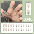 Unghie finte sfumate verde smeraldo con fiocchi di strass brillanti stile francese - Stile Fiocco Sfumato Verde Chiaro Francese (D346)