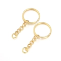 Detail of two gold plated metal keychains with linked chains on a clean white background - 10pcs/Pack / Gold + Open Ring