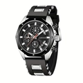 Men's chronograph watch with black silicone strap and silver metal inserts on white background - Silver