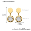 Golden stainless steel drop earrings with circular glass stone pendant for women - Earrings Only / Gold-White
