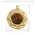 Detailed macro view showing the 18mm x 15mm dimensions of the tiger eye stone pendant - Round Brown Natural Stone (YE128)