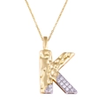 Two-tone gold and silver letter K pendant with hammered texture and pave zircon - Letter: K