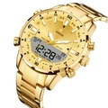 Gold stainless steel men's watch with dual analog-digital display and metal strap - Gold Case Gold Dial