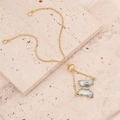 Detail view of 18K gold butterfly bracelet with light blue zircons and adjustable slider - Light Blue (5#)