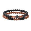 Bracelets de distance en œil de tigre et perles noires avec boule pavée de zircon - Style Sable Doré(NSB00350G)