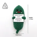 Handmade green crochet emotional support pickle doll holding inspirational card 11.5cm - Olive Green Pickle Tail Down E