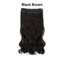 Long wavy black brown hair extension piece with five clips on high-quality fiber hair - Black Brown