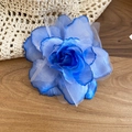Close-up of blue fabric gauze flower hair clip with ethereal gradient petals texture - Gradient Blue Mesh Rose Duckbill Clip (14#) / Blue