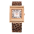 Orologio rettangolare oro rosa con cinturino mesh leopardato e numeri romani - Oro rosa