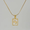 Golden snake chain necklace with Virgo zodiac square shell pendant in 18K stainless steel - Virgo / White Mother of Pearl