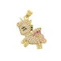 Golden unicorn pendant with colorful inlaid cubic zirconia and black enamel eye detail - Colored Diamond Unicorn