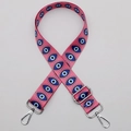 Adjustable peach pink strap with blue evil eye pattern and silver metal hooks - No. 592 (Pink Evil Eye) / Silver