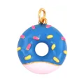 Miniature donut jewelry charm with blue frosting and pink sprinkles on golden loop - Blue Pink Donut (AAF6703-3)