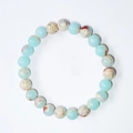 8mm light blue cat-eye stone bead bracelet with natural beige and brown marble patterns - Shoushan Stone Blue