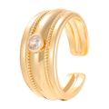 Minimalist gold open ring featuring twisted rope textures and a round sparkling gemstone - KC Gold Wide Rope Pattern Zircon (A-1219)