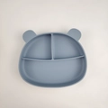 Assiette ventouse en silicone gris-bleu en forme d'ours à trois compartiments bébé - Assiette Ours à Trois Grilles / Bleu gris