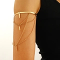 Gold multi-layered chain upper arm cuff with long rectangular pendants and open band - Rectangular Charm Tassel Style (2091)