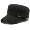 Dark gray wool blend flat top military cap for men with a metallic accent - kitl Label / Black