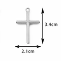 Polished silver stainless steel cross pendant with detailed dimensions 3.4cm by 2.1cm - Size 7 / Steel