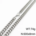 Polished stainless steel Cuban link necklace for men 8mm width and 600mm length - 8mm*600mm(KN232880-ZZ)