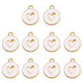 Set of 10 golden hollow heart charms with white enamel inlay for DIY jewelry making - White