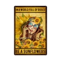 Retro sunflower metal tin sign with vintage woman and inspirational garden quote - 11740(32)