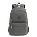 Fashionable grey nylon backpack with multiple zipper pockets and top handle - Gray