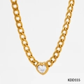 Golden Cuban chain necklace featuring a minimalist heart-shaped clear zircon pendant - Gold Necklace + White Zirconia (KDD555)