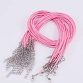 Cordón de collar encerado rosa con cierre de langosta plateado y cadena de extensión DIY - Longitud 50cm-2.0mm / Rosa