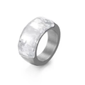 Minimalist silver titanium steel ring featuring a large clear faceted crystal gemstone - US 7 / Silver Ice Transparent (KR51553-K)