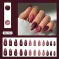Glitter and marble texture plum almond press-on nails set with 24 pieces for women - Gentle Swamp (W1852)