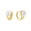 Eleganti orecchini a cerchio in argento S925 placcati oro 14K con perle di conchiglia - Argento S925 Placcato Oro 14K / Oro (Perla Artificiale)