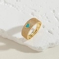 Bague ajustable plaquée or 14 carats avec zircons pavés et cœur en émail bleu-vert - Bleu