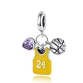 Macro detail of basketball charm with jersey 24, lucky ball and purple heart gem - No.24 Basketball Jersey