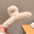 Grande pince à cheveux en peluche beige en fausse fourrure pour coiffures d'automne - 33# Pince Peluche Kaki