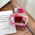 Pink and white marble acetate square hair claw clip for elegant updo styling - 6.6cm / Fuschia