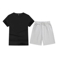 Kids sports set featuring a black short sleeve t-shirt and light grey drawstring shorts - Top And Bottom / Black/Grey / 100cm