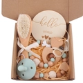 Infant gift set with beechwood brush, silicone pacifier, and heart teething beads - Light Green 5-Piece Set