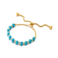 Bracelet ajustable doré orné de perles turquoise bleu ciel et détails en métal doré - Bleu Doré (KB151884-Z)