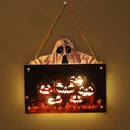 Halloween hanging sign with LED glowing pumpkin, ghost and skull for festive decor - WSGP-01C Ghost Pumpkin