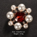 Elegant flower cluster brooch with square red ruby, pearls and sparkling rhinestones - Red Rhinestone Pearl Flower Cluster (BR2163-1)