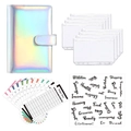 Detailed view of holographic PU leather budget binder set with clear zipper pouches and sheets - A6 / Laser Silver