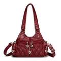 Bolso bandolera retro burdeos de cuero suave acolchado con cremalleras de flores - Burdeos