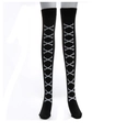 Black over-knee socks featuring white crossbone print in a punk Halloween style - One Size / White Bone
